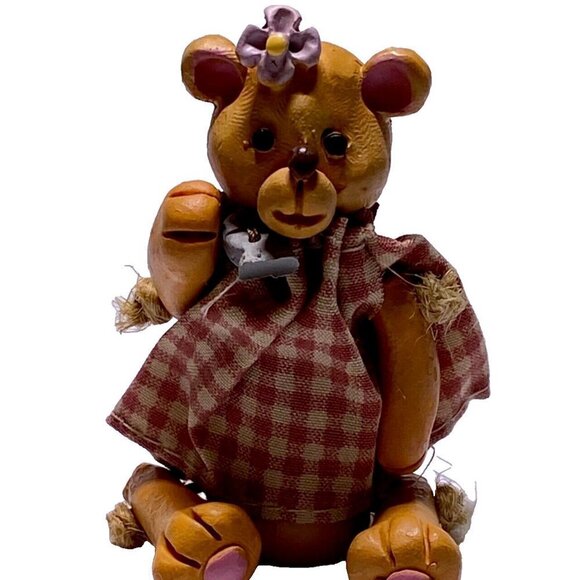 Russ Berrie & Co. 13900 Collectible Jointed Mini’s Wooden Bear Shelf Sitter VTG - Picture 1 of 10